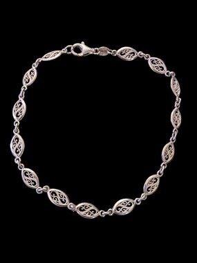 Milor Italy 925 Sterling Open Filigree Pattern Size 11" Ankle Bracelet